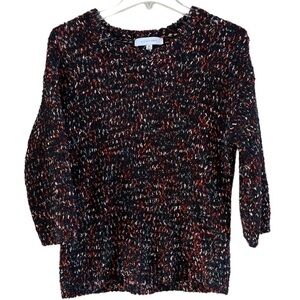 Madison Gray  black multicolored crewneck sweater three-quarter sleeves Size M